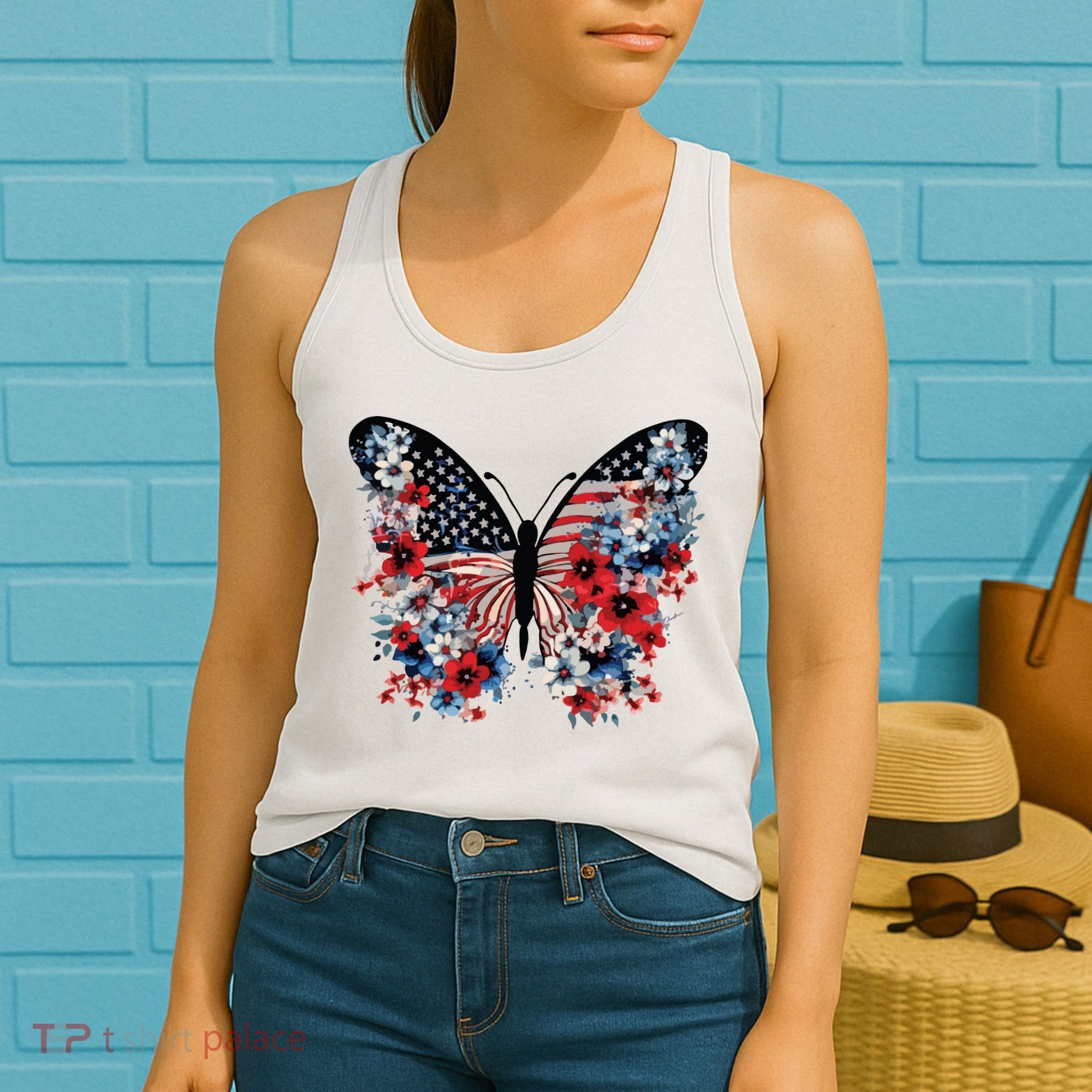 Butterfly America Patriotic 4th Of July Women's Tank Top