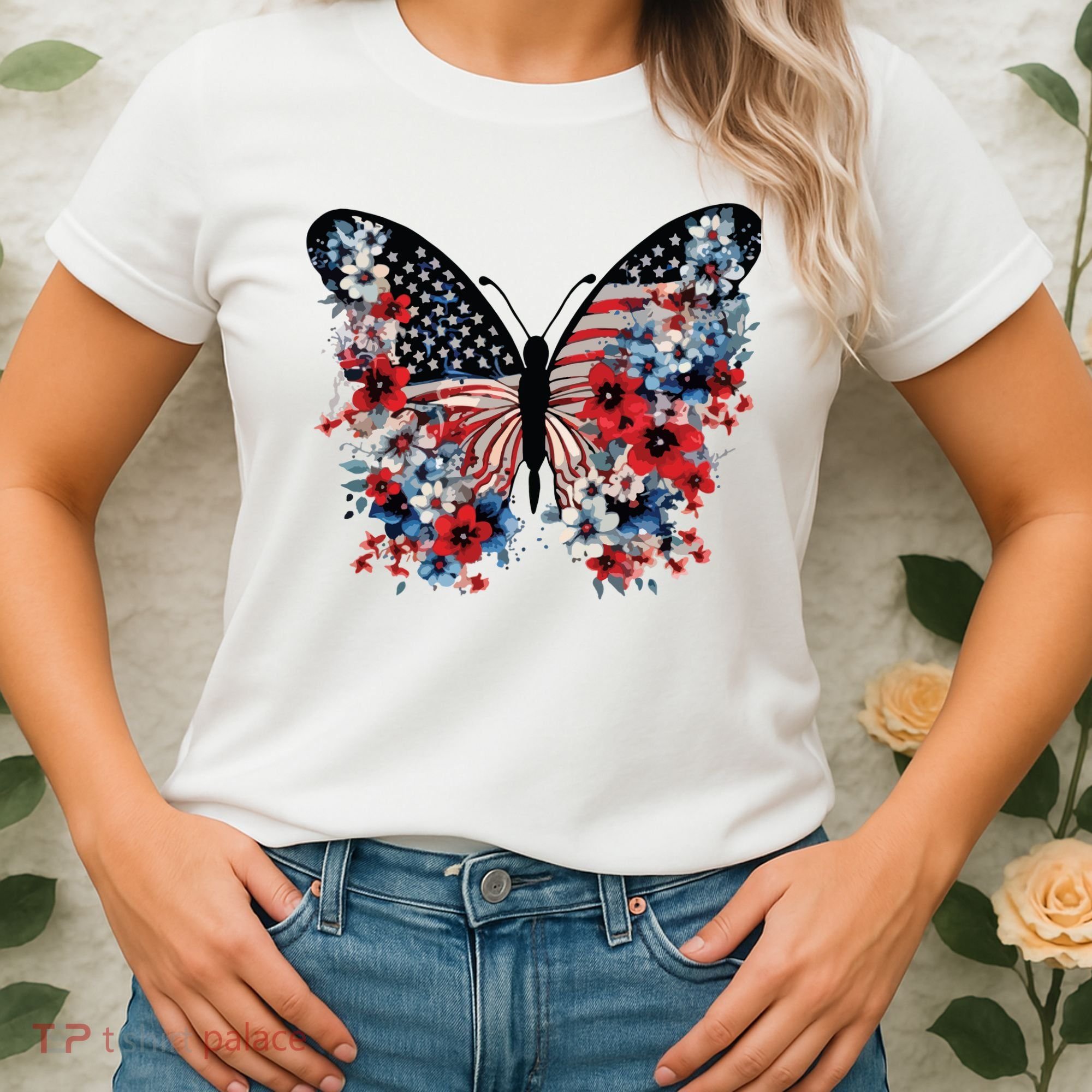 Butterfly America Patriotic 4th Of July Women's T-Shirt