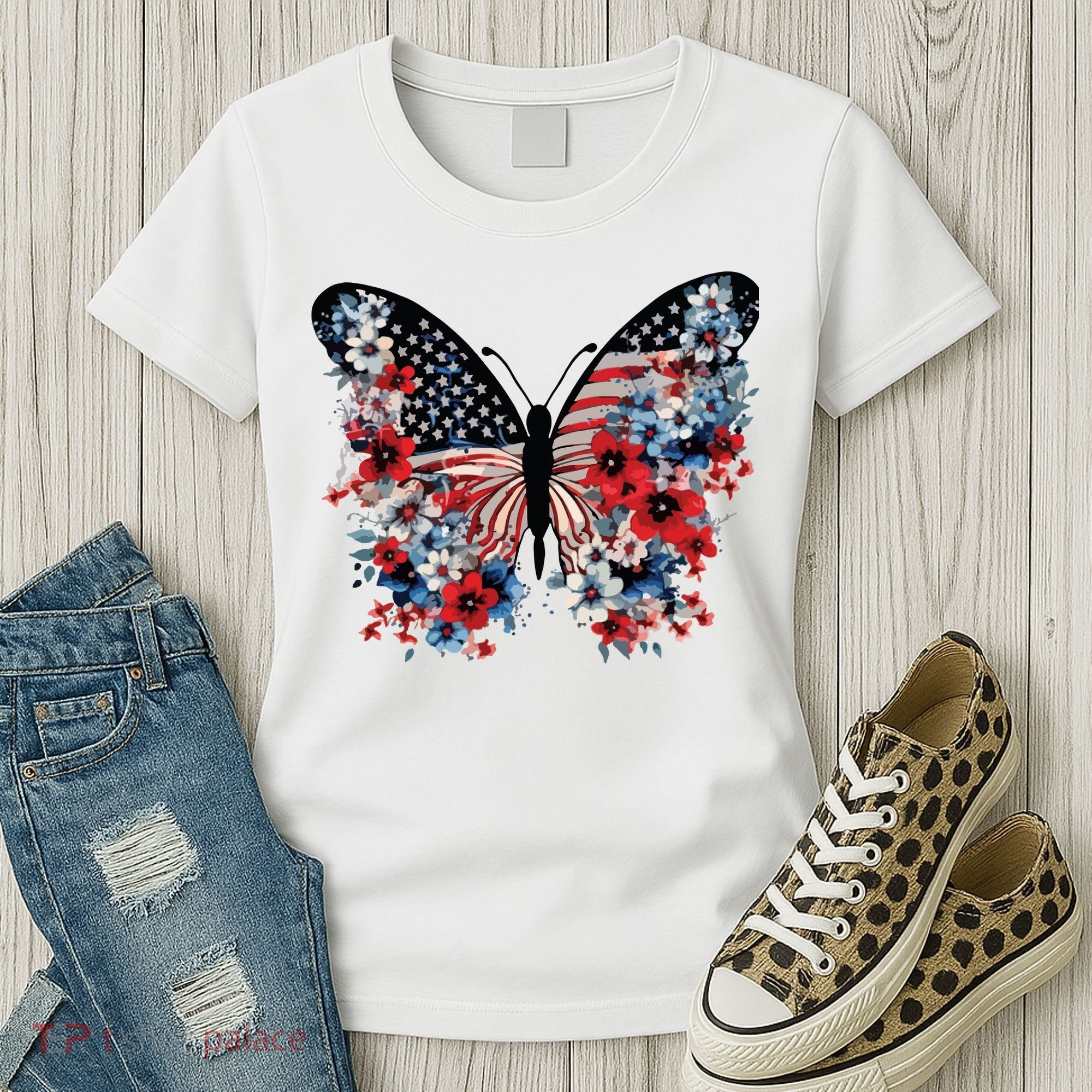 Butterfly America Patriotic 4th Of July Women's T-Shirt