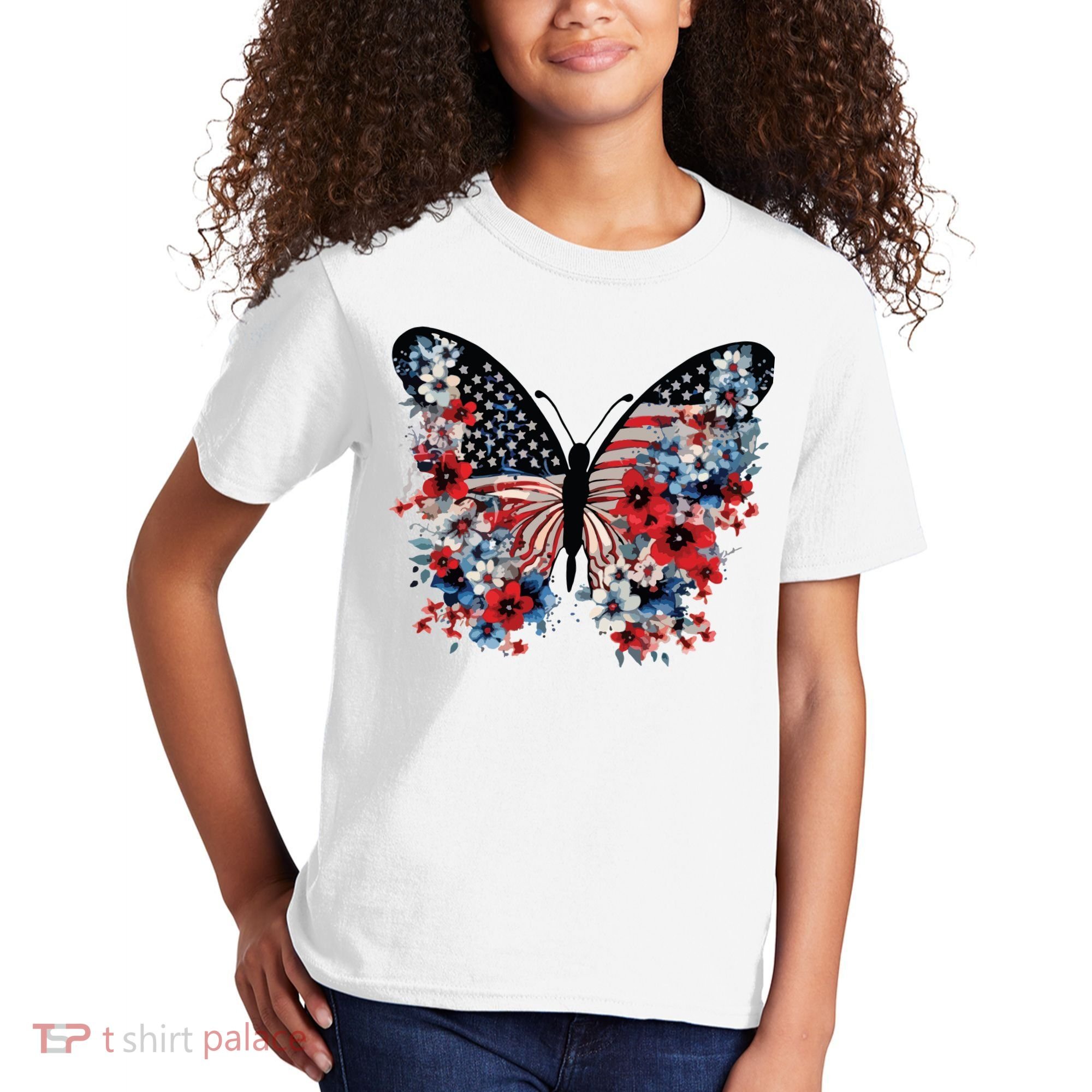Butterfly America Patriotic 4th Of July Kids T-Shirt