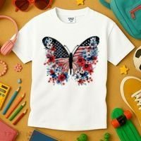 Butterfly America Patriotic 4th Of July Kids T-Shirt thumb 3