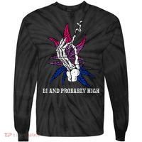 Bi And Probably High Skeleton Weed Cannabis 420 Stoner Tie-Dye Long Sleeve Shirt thumb 0