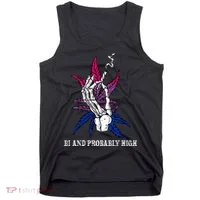 Bi And Probably High Skeleton Weed Cannabis 420 Stoner Tank Top thumb 0