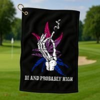 Bi And Probably High Skeleton Weed Cannabis 420 Stoner Golf Towel thumb 1