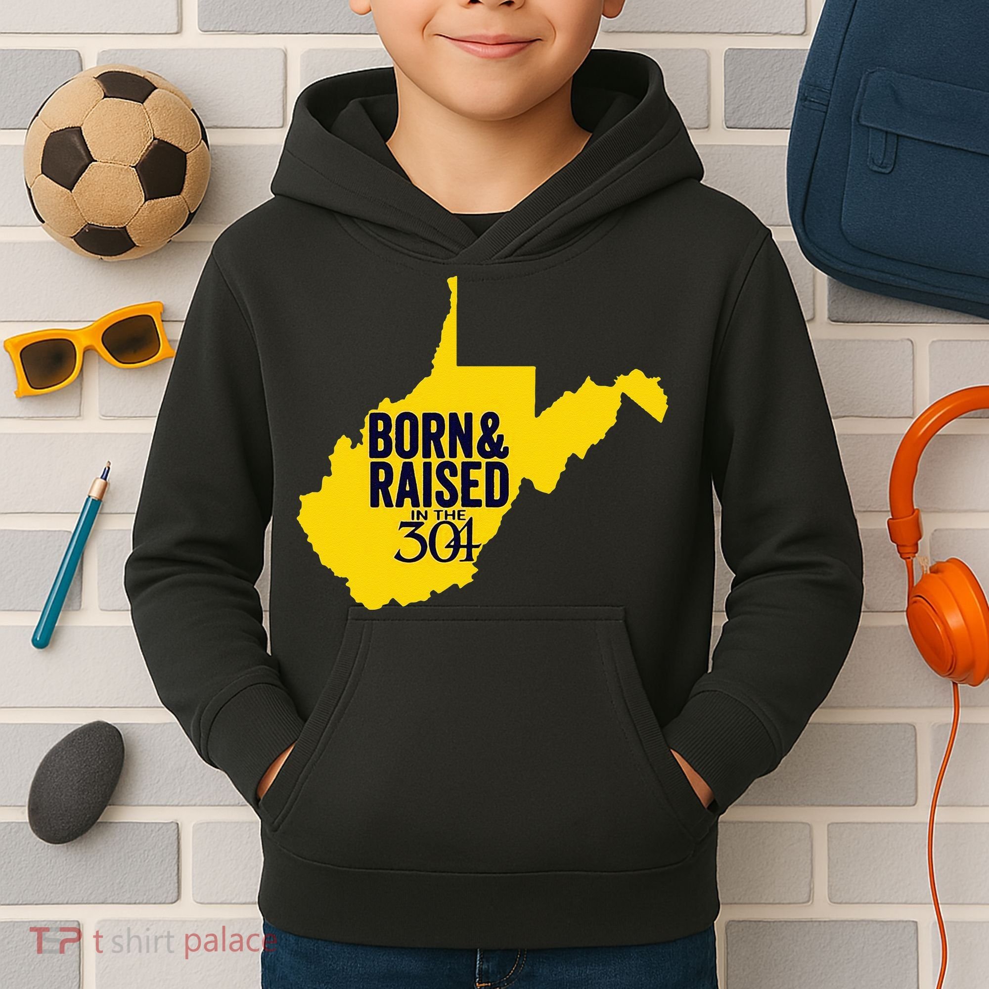 Born And Raised In The 304 West Virginia State Map Kids Hoodie