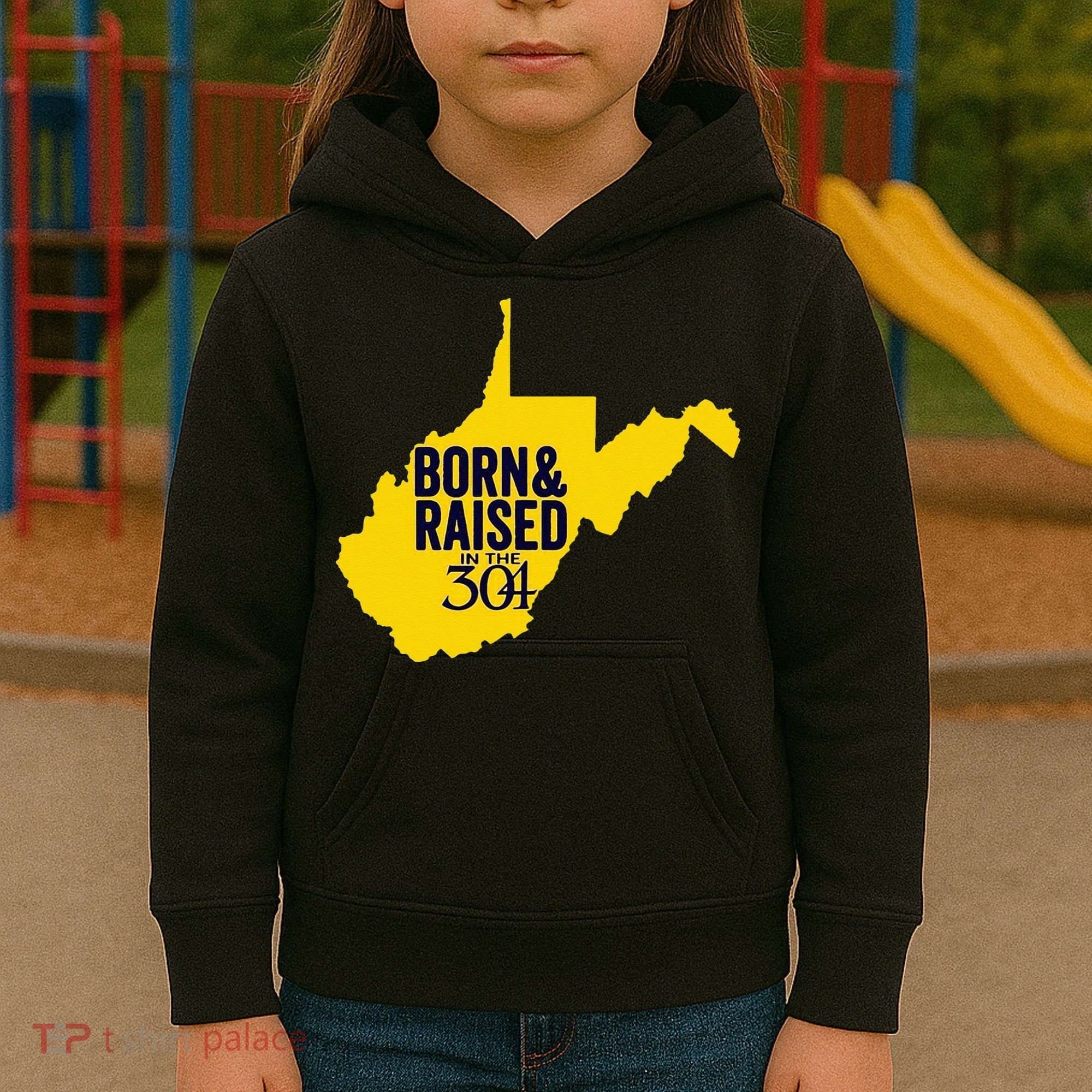 Born And Raised In The 304 West Virginia State Map Kids Hoodie