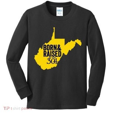 Born And Raised In The 304 West Virginia State Map Kids Long Sleeve Shirt