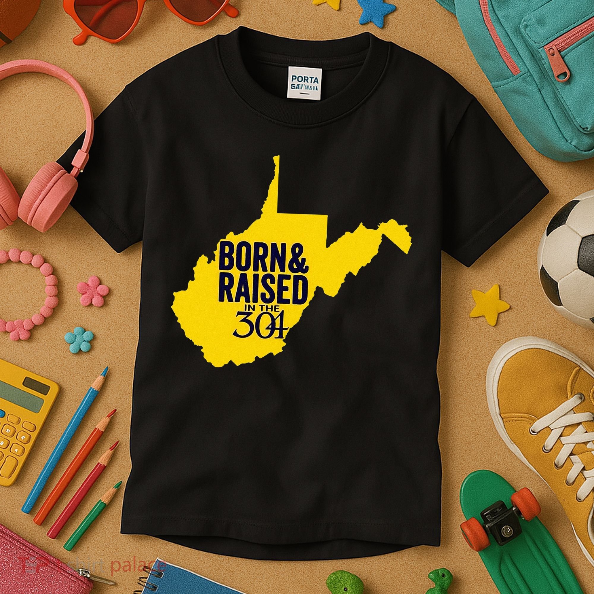 Born And Raised In The 304 West Virginia State Map Kids T-Shirt