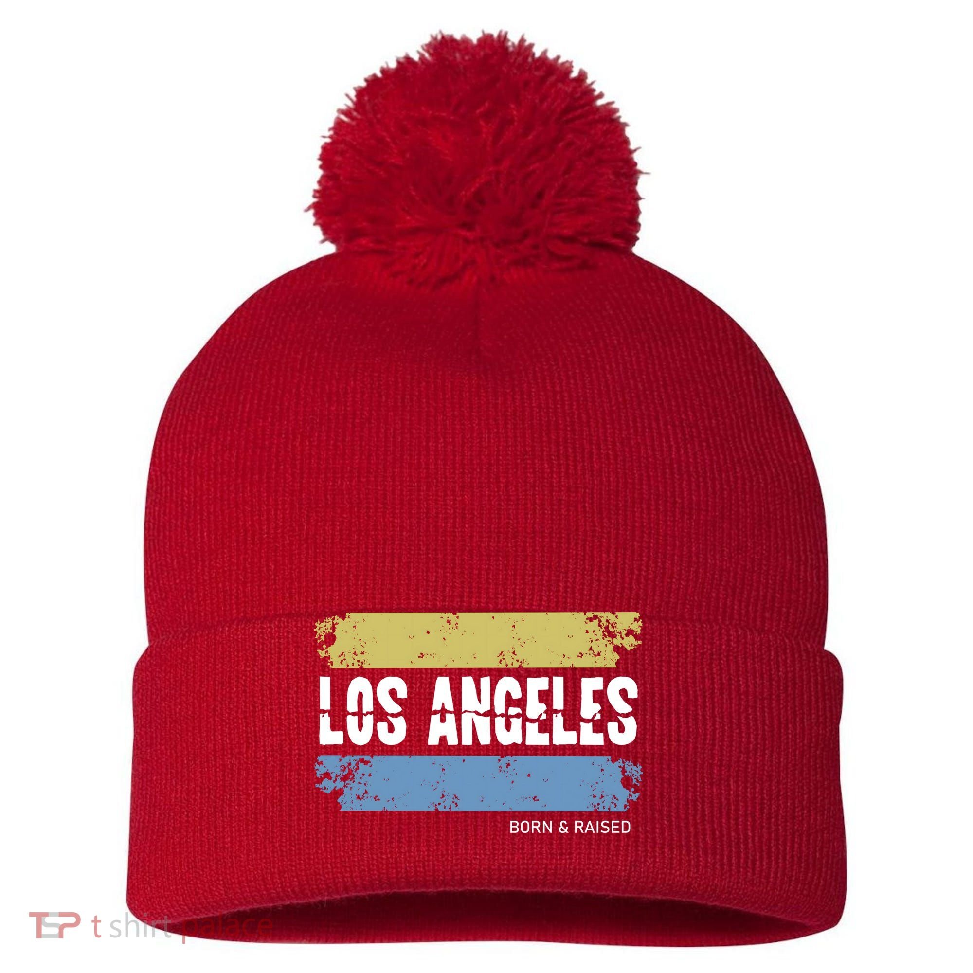 Born And Raised Los Angeles California Pom Pom 12in Knit Beanie