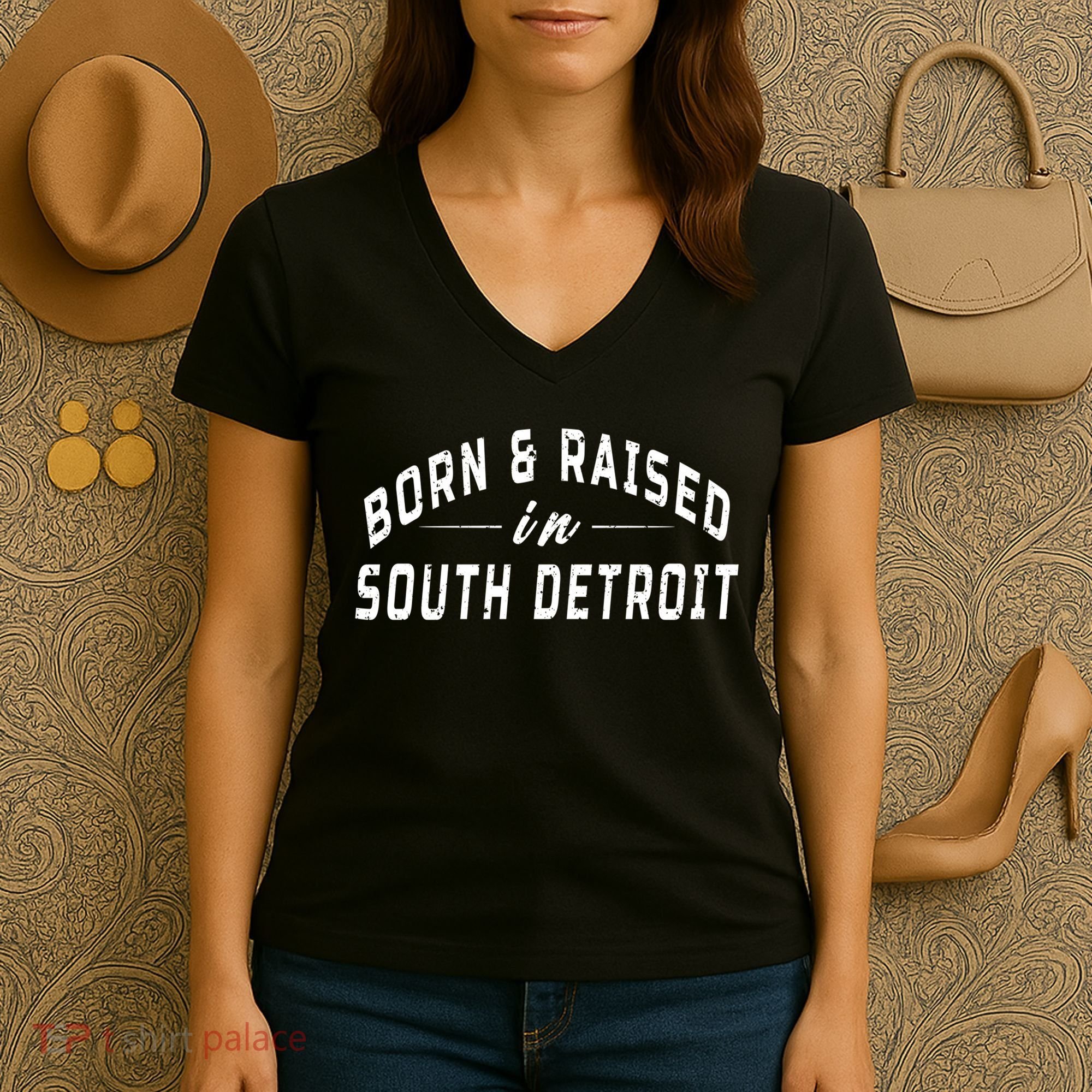 Born And Raised In South Detroit Women's V-Neck T-Shirt