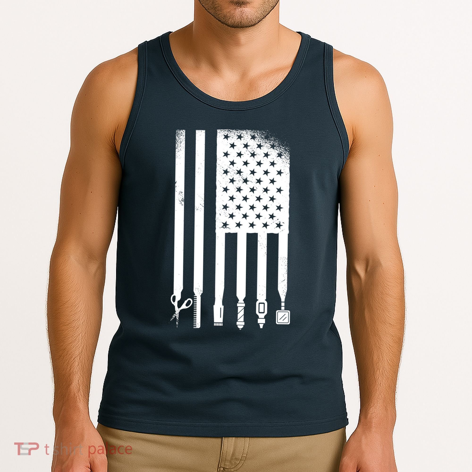 Barber Hair Style USA Flag Tank Top