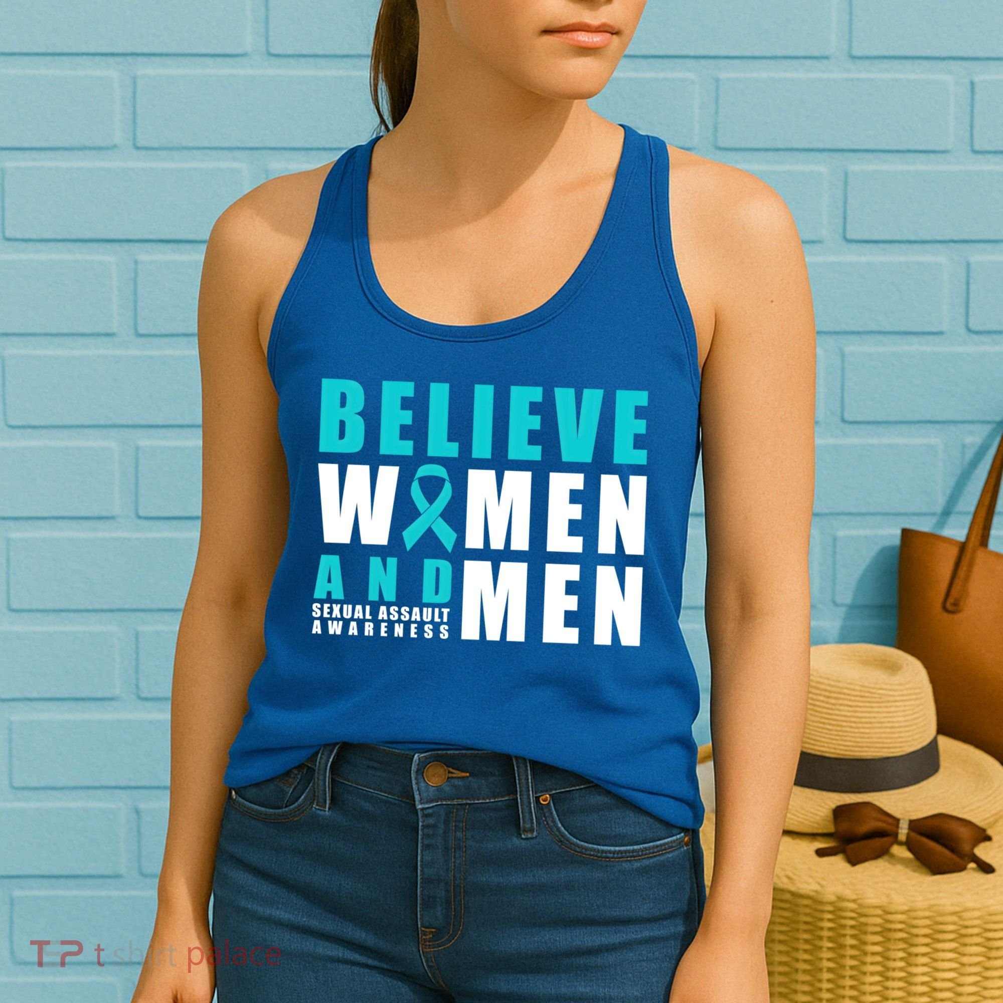 Belive And Sexual Assault Awareness Ribbon Gift Women's Tank Top