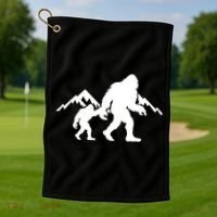 Bigfoot And Son Wild Outdoor Gift For Fathers Day Golf Towel thumb 1