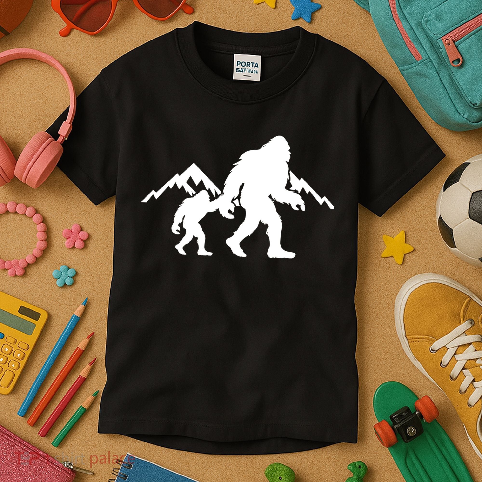 Bigfoot And Son Wild Outdoor Gift For Fathers Day Kids T-Shirt