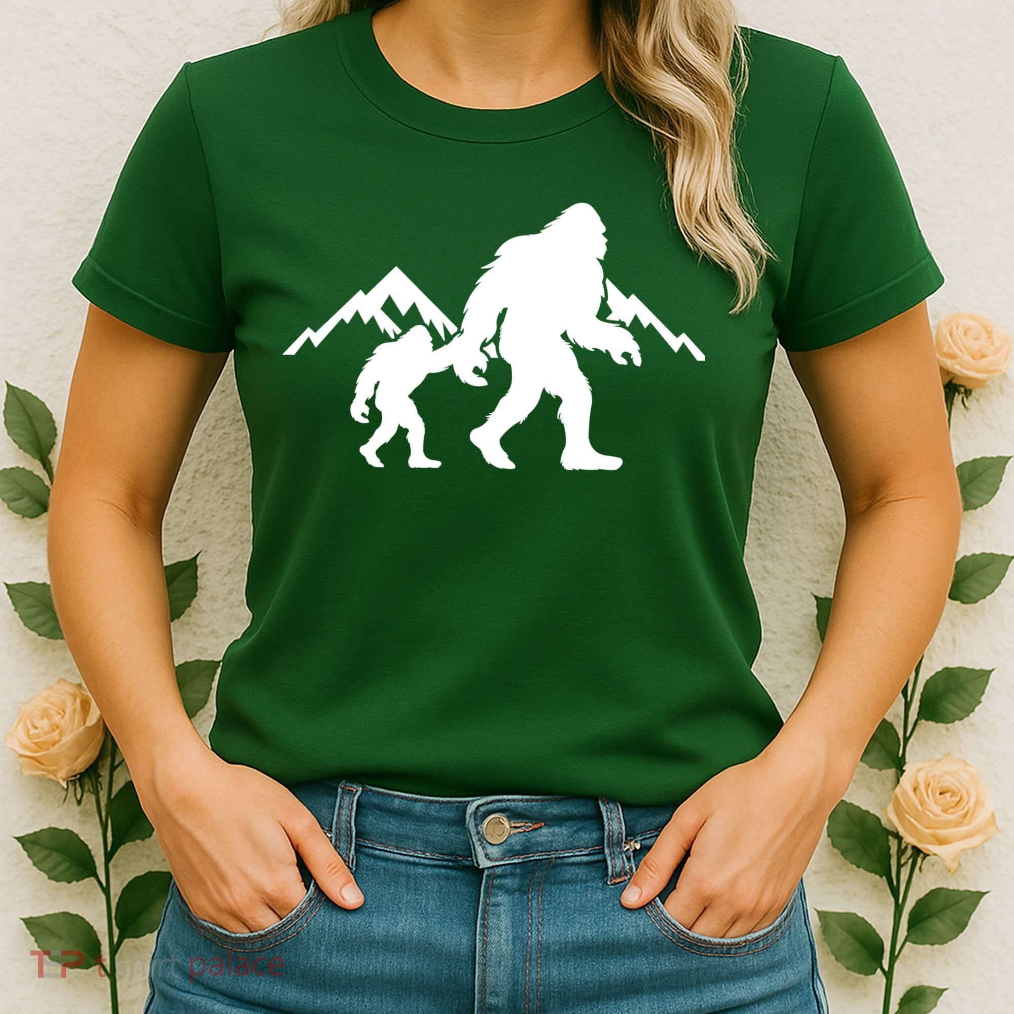 Bigfoot And Son Wild Outdoor Gift For Fathers Day Women's T-Shirt