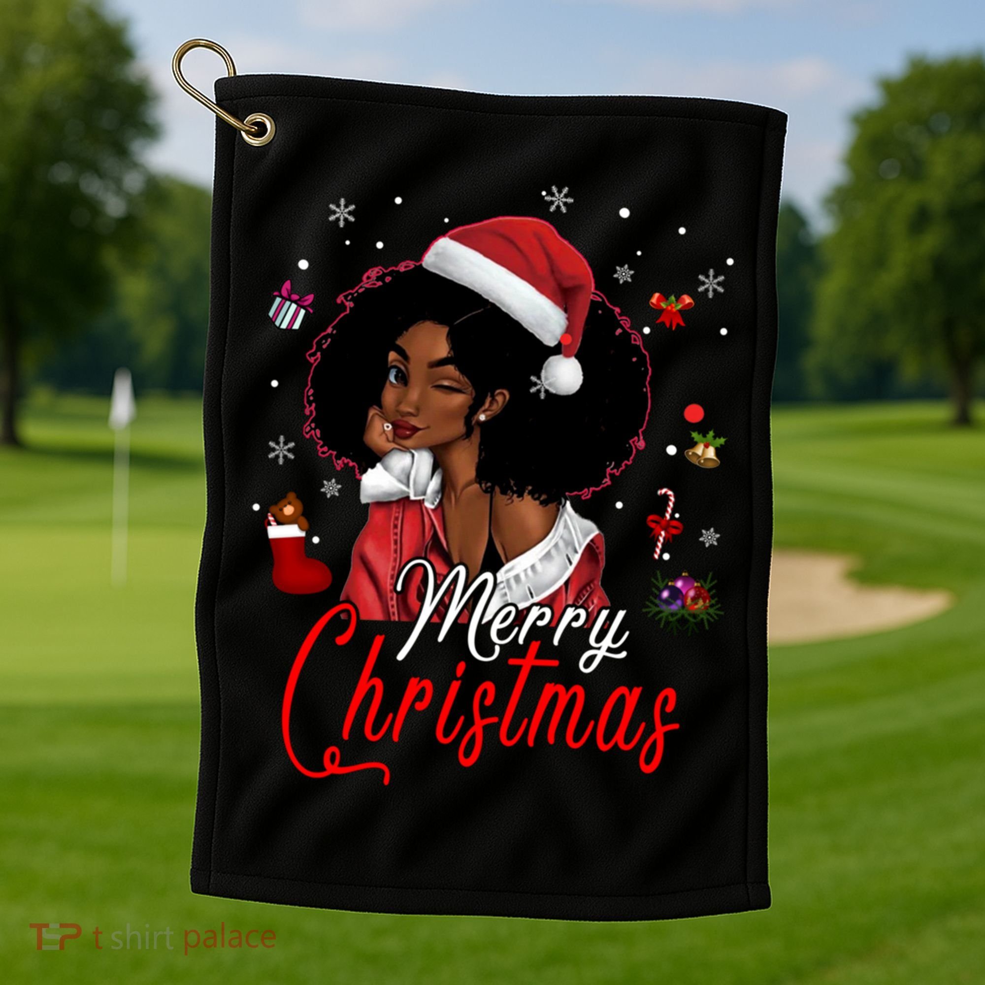 Black African Santa Hat African American Merry Christmas Pj Cool Gift Golf Towel