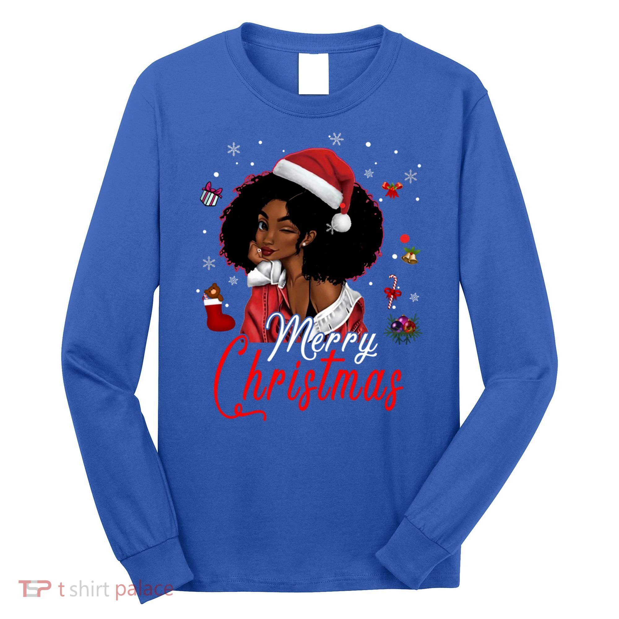 Black African Santa Hat African American Merry Christmas Pj Cool Gift Long Sleeve Shirt