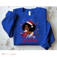 Black African Santa Hat African American Merry Christmas Pj Cool Gift Sweatshirt thumb 2