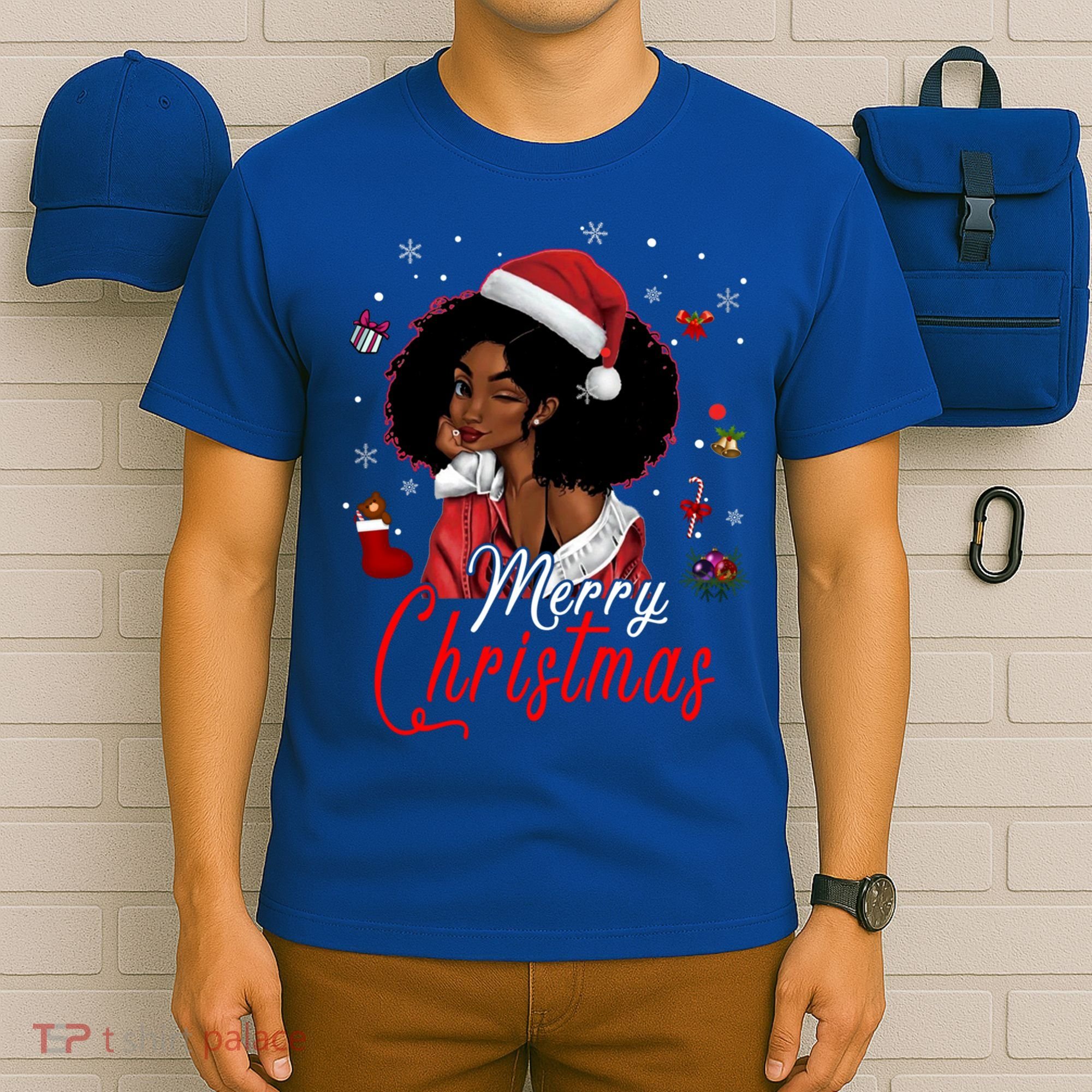Black African Santa Hat African American Merry Christmas Pj Cool Gift T-Shirt