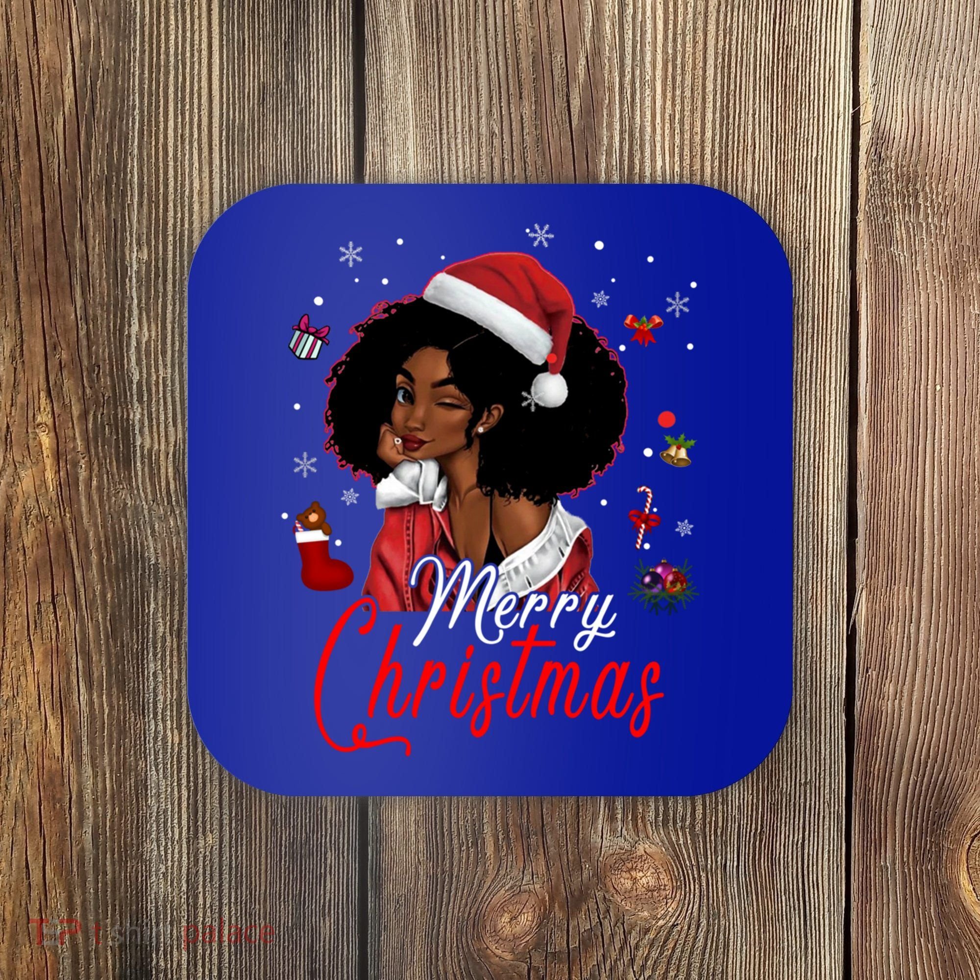 Black African Santa Hat African American Merry Christmas Pj Cool Gift Coaster