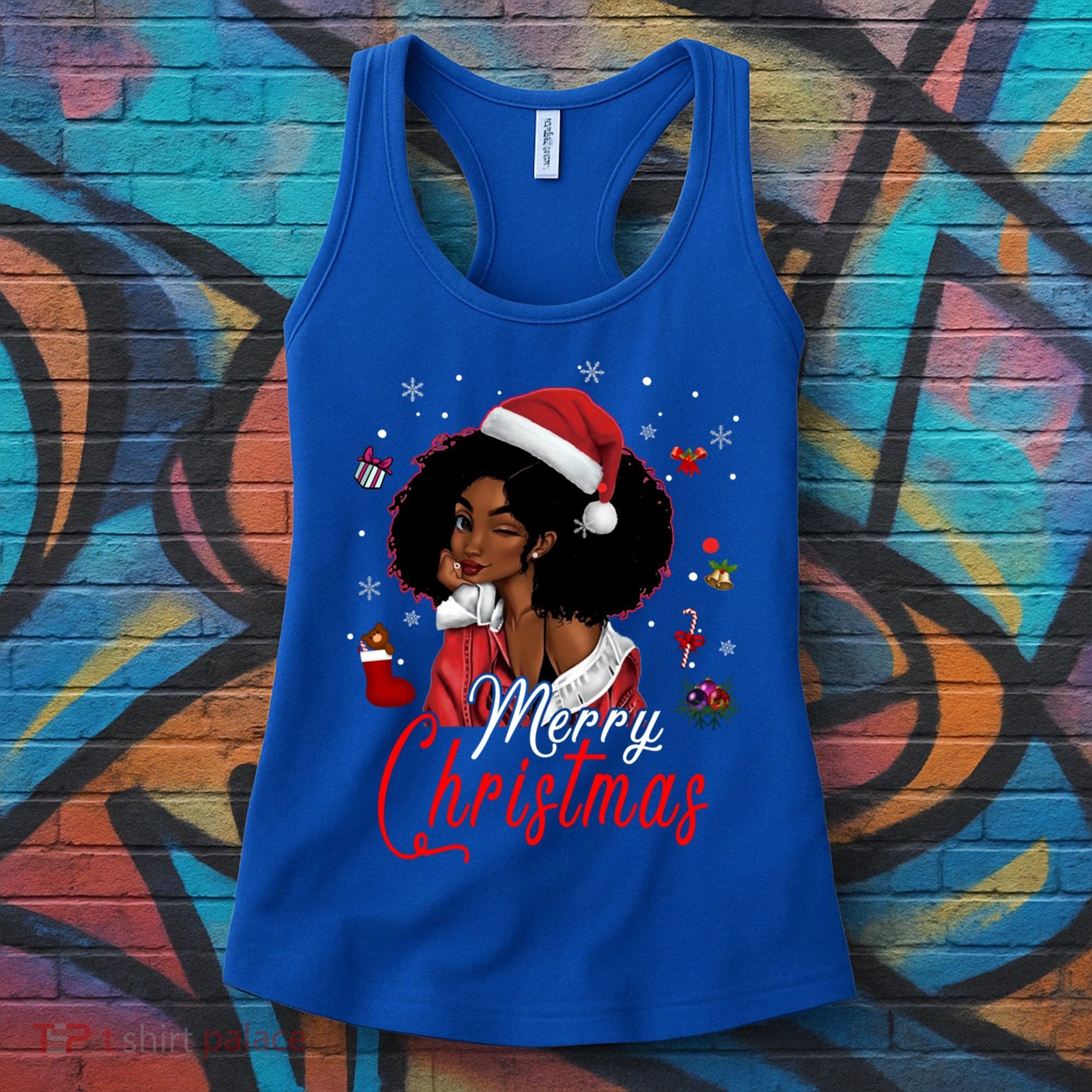 Black African Santa Hat African American Merry Christmas Pj Cool Gift Women's Tank Top