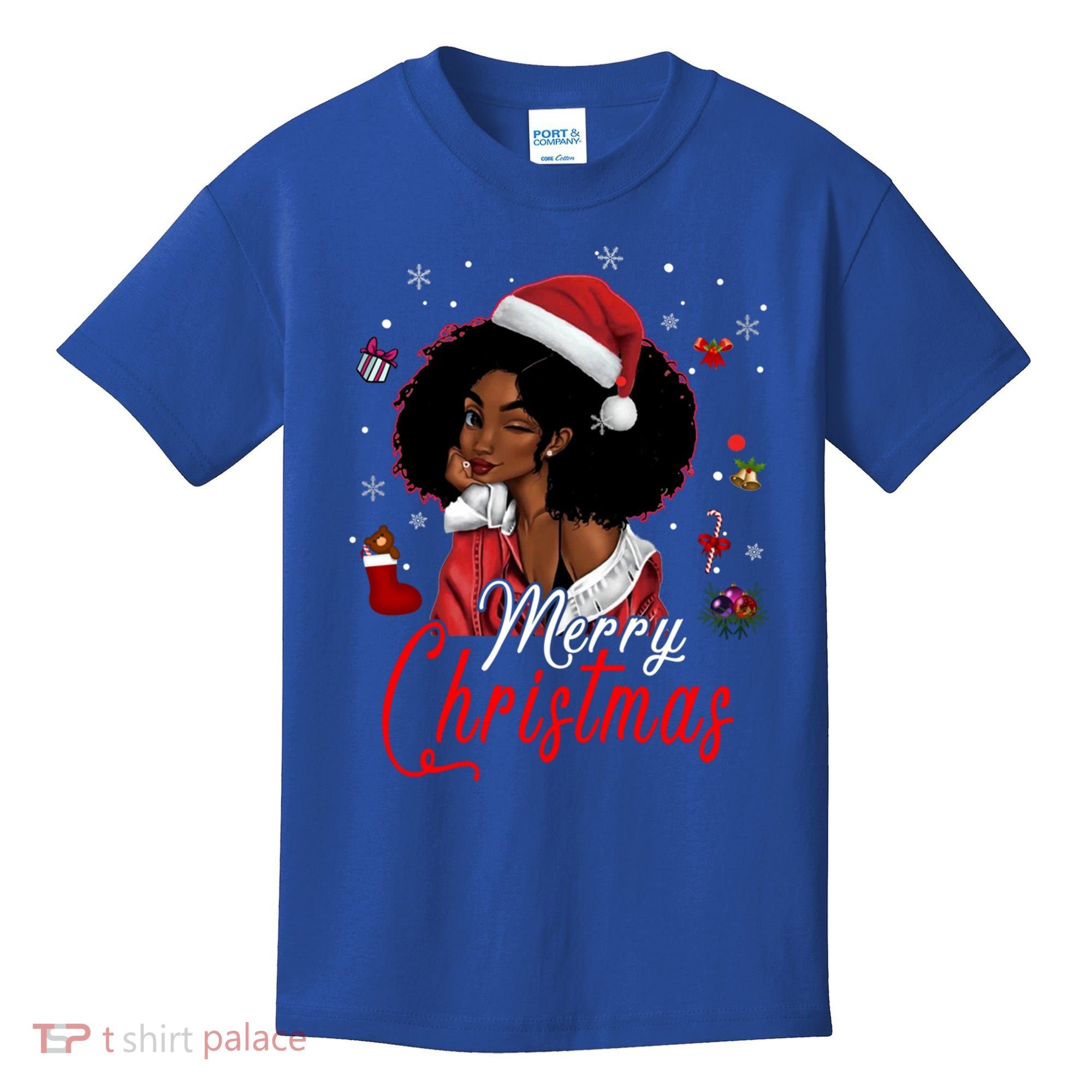 Black African Santa Hat African American Merry Christmas Pj Cool Gift Kids T-Shirt