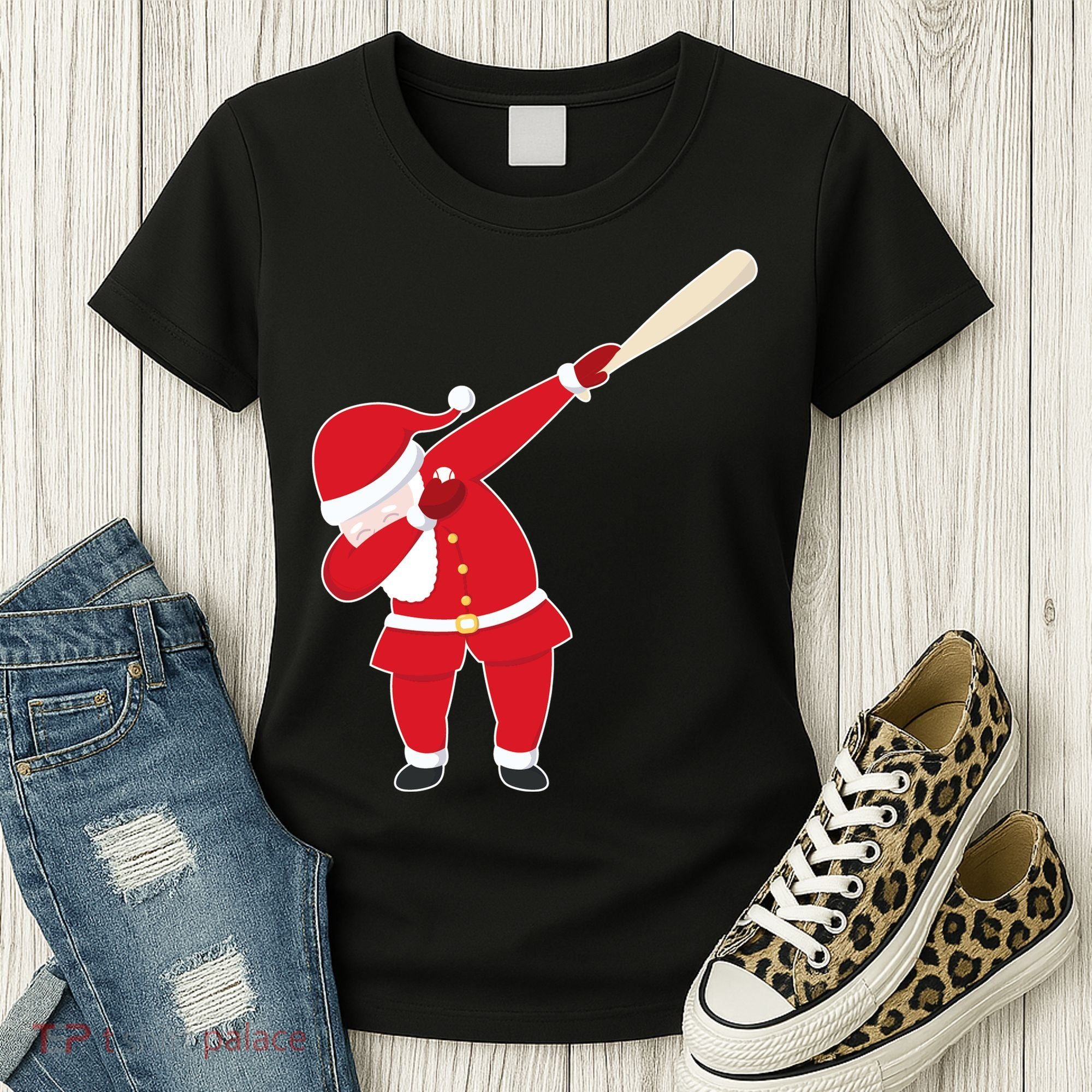 Baseball Bat Dabbing Santa Women's T-Shirt