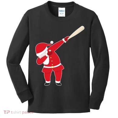 Baseball Bat Dabbing Santa Kids Long Sleeve Shirt