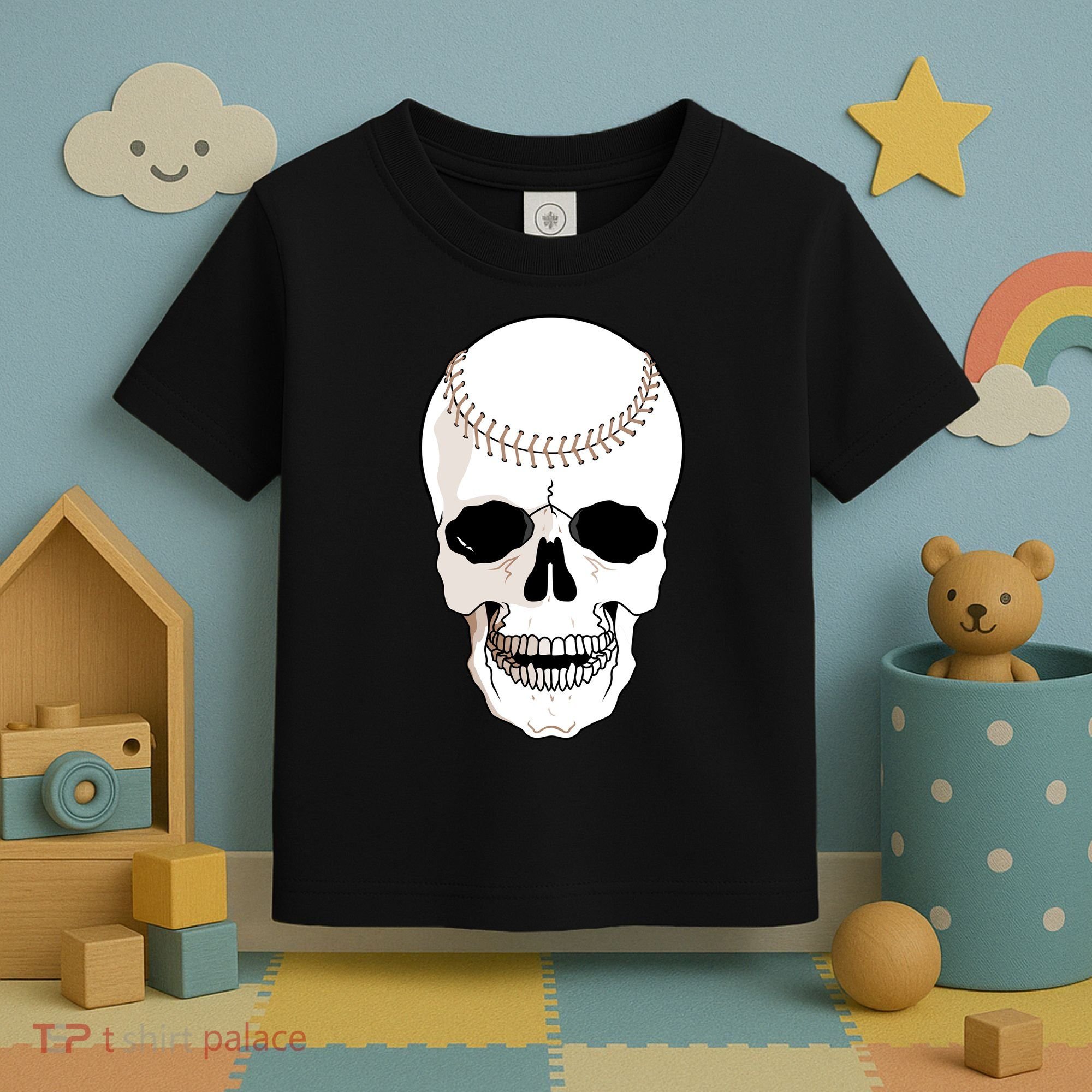 Baseball Face Skeleton Skull Toddler T-Shirt