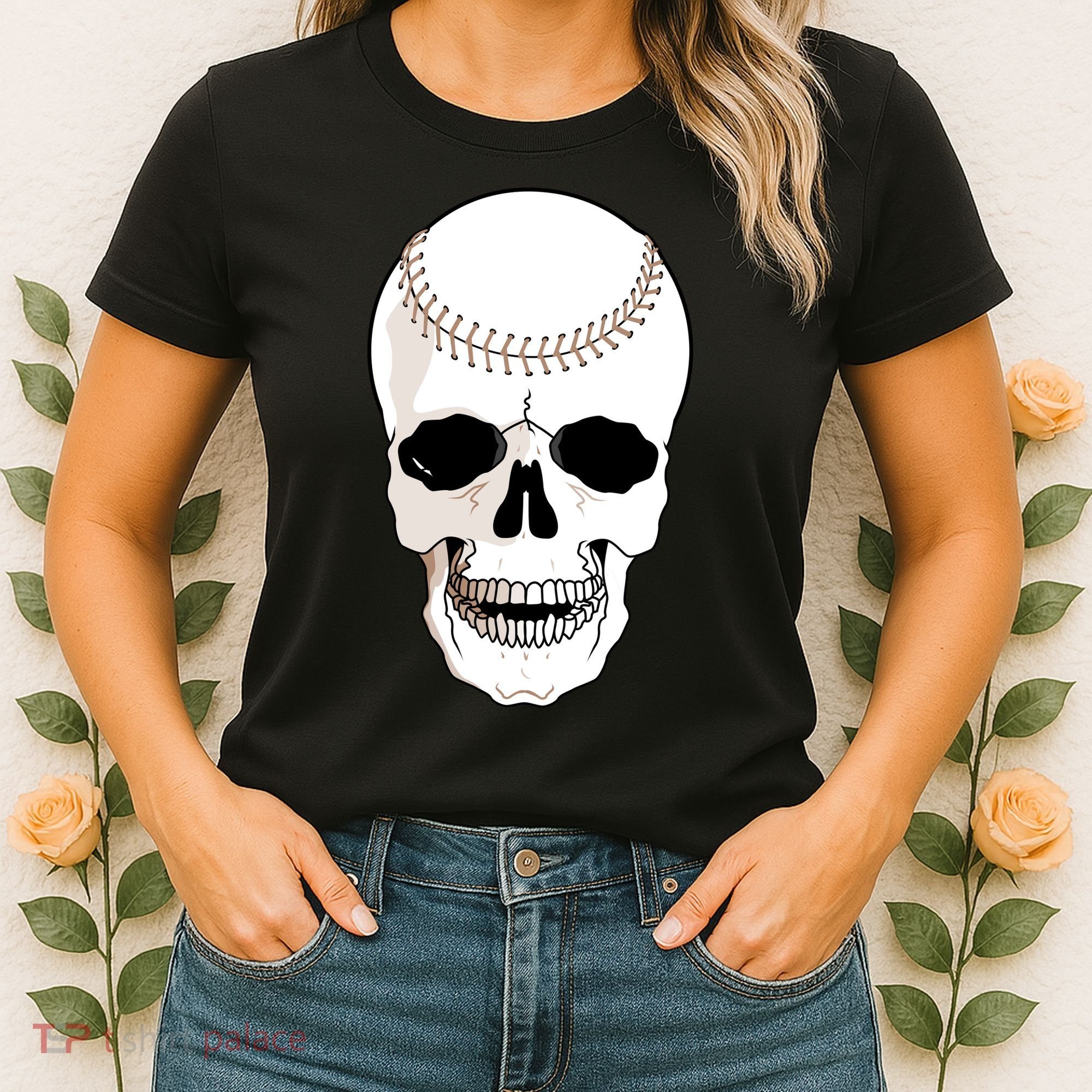 Baseball Face Skeleton Skull Women's T-Shirt