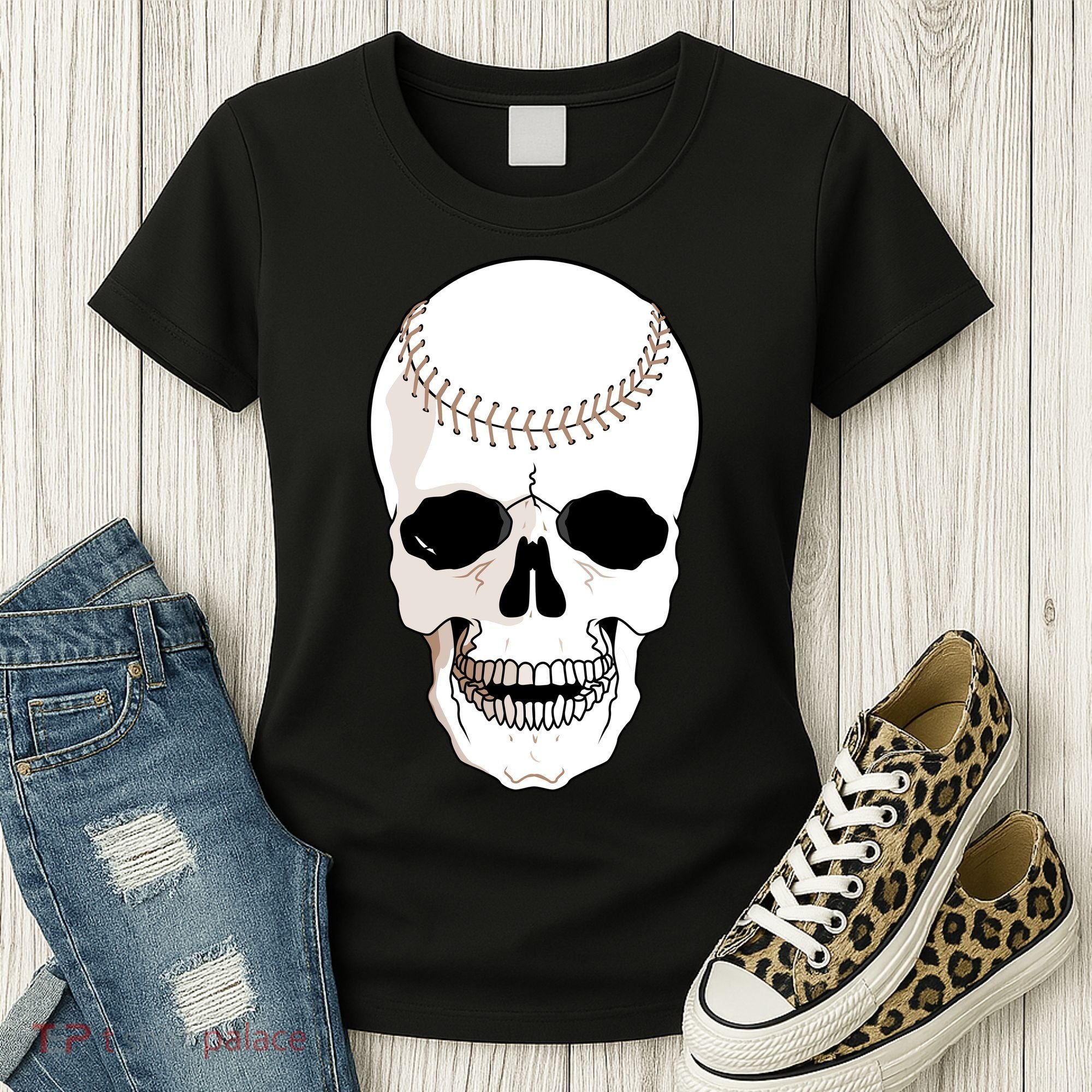 Baseball Face Skeleton Skull Women's T-Shirt