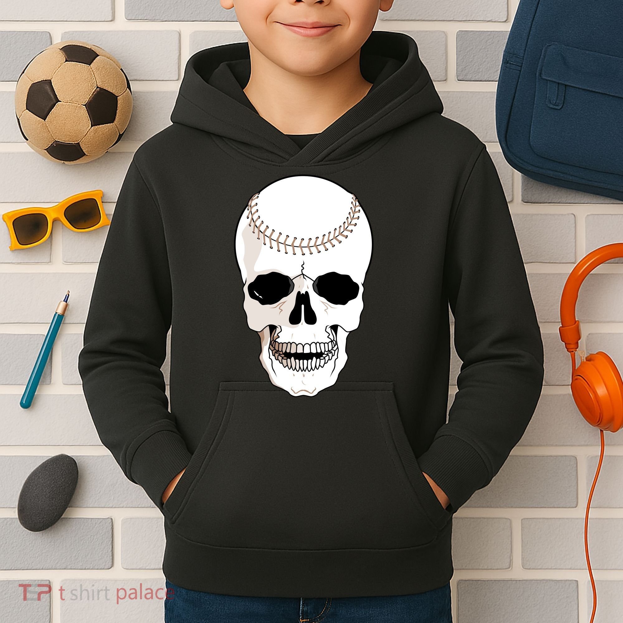 Baseball Face Skeleton Skull Kids Hoodie