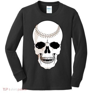 Baseball Face Skeleton Skull Kids Long Sleeve Shirt