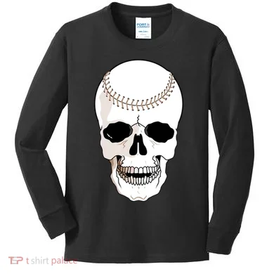 Baseball Face Skeleton Skull Kids Long Sleeve Shirt