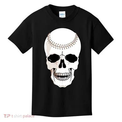 Baseball Face Skeleton Skull Kids T-Shirt