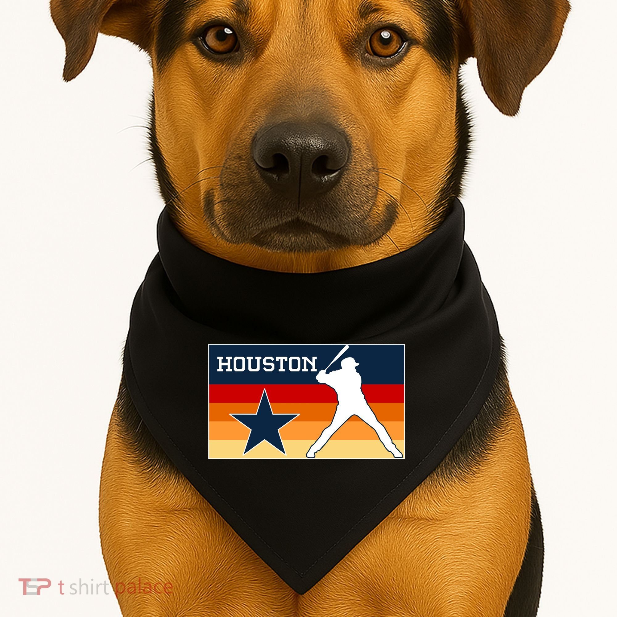 Baseball Player Silhouette Houston Flag USA-Made Doggie Bandana
