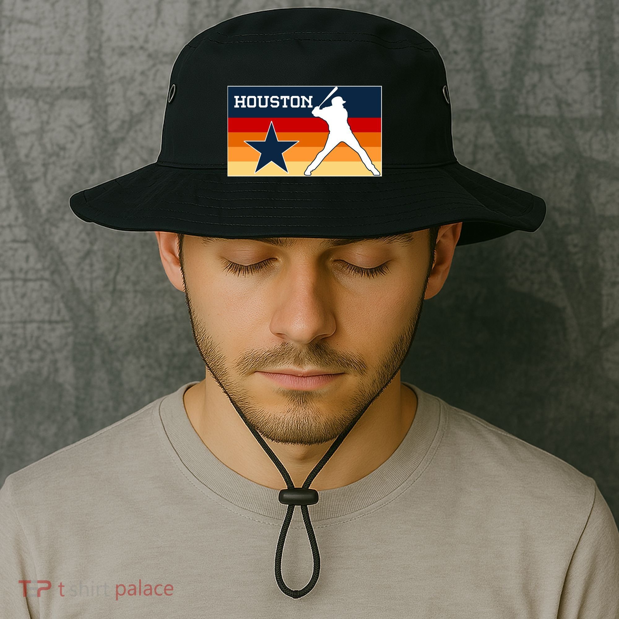 Baseball Player Silhouette Houston Flag Bucket Hat