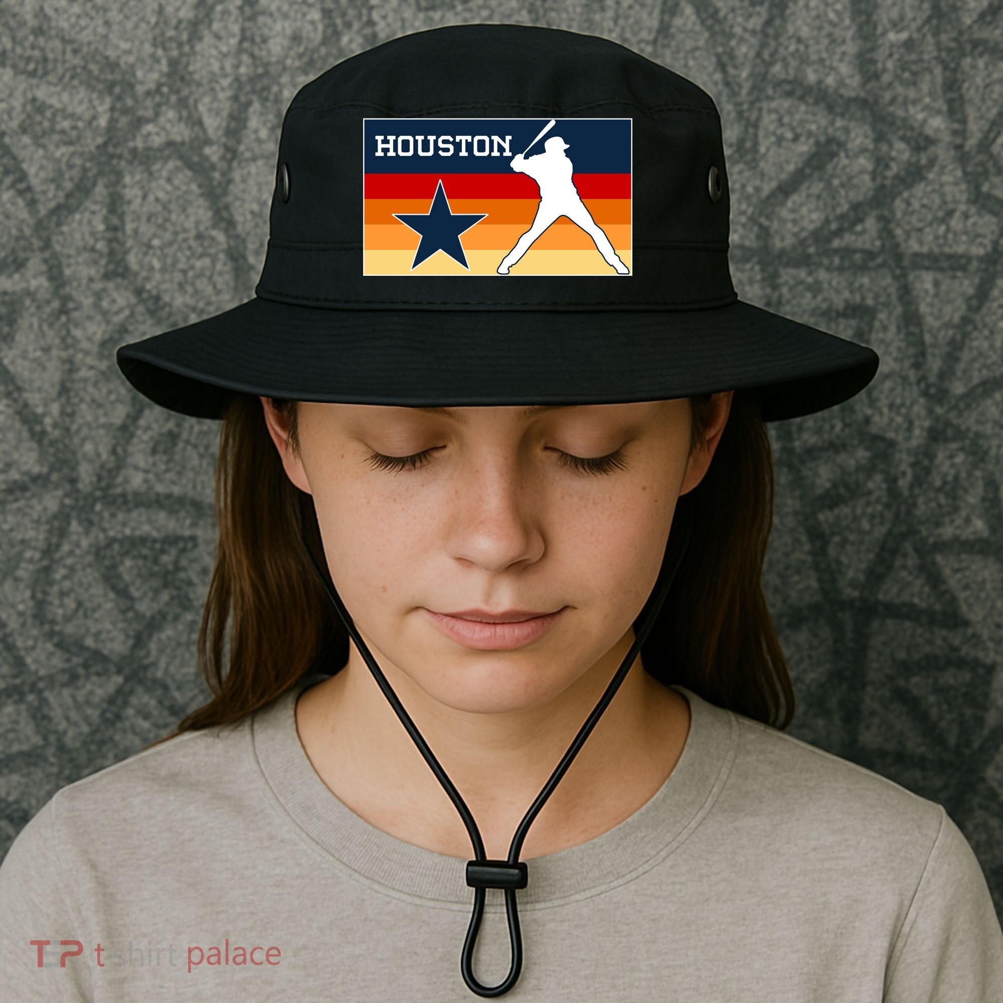 Baseball Player Silhouette Houston Flag Bucket Hat
