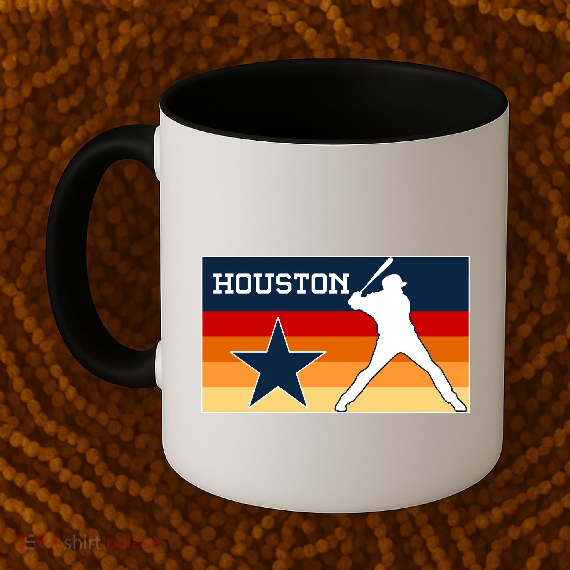 Baseball Player Silhouette Houston Flag Coffee Mug