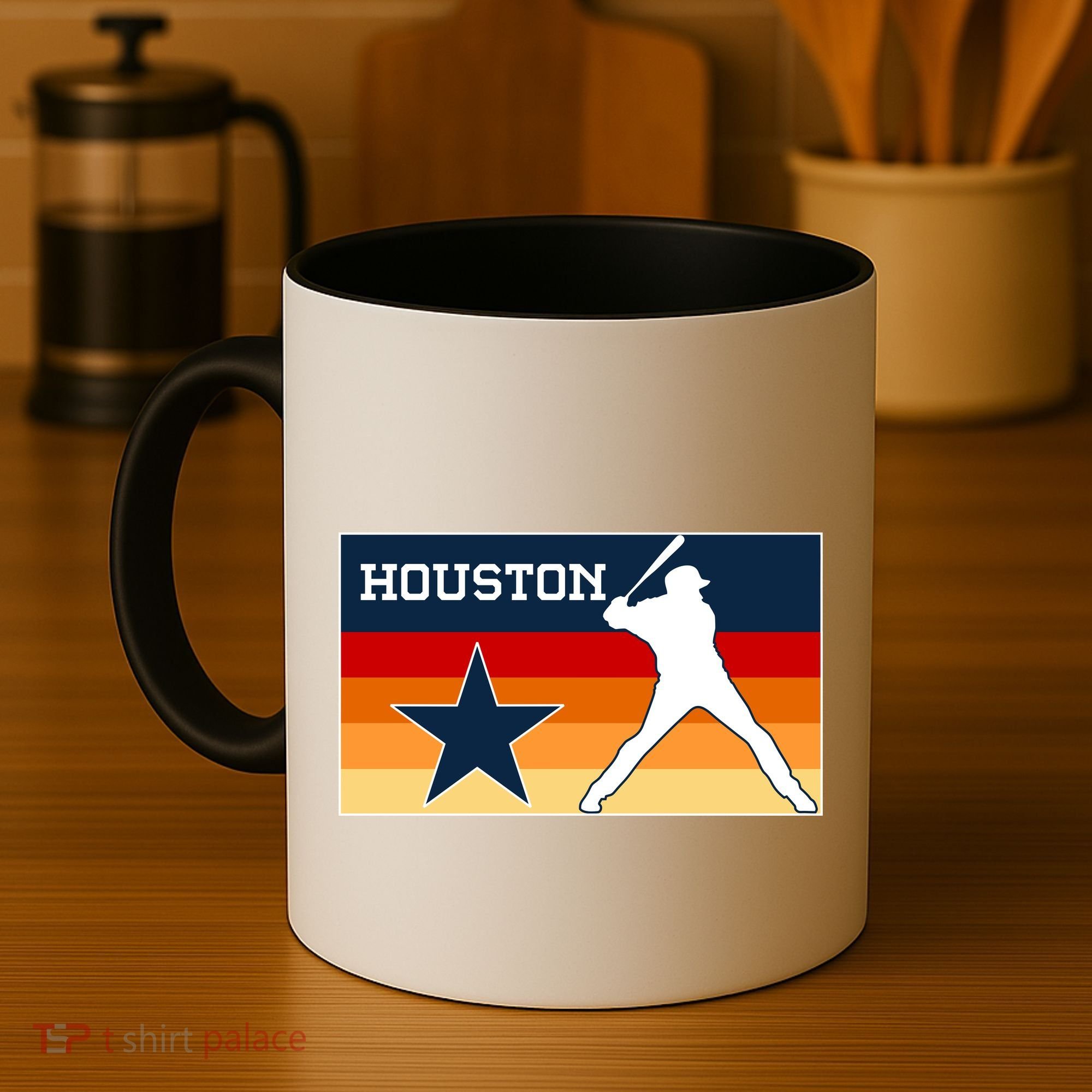 Baseball Player Silhouette Houston Flag Coffee Mug