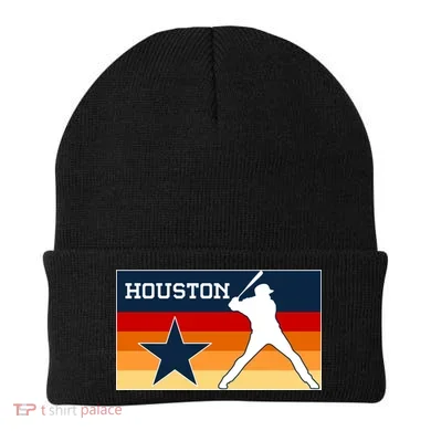 Baseball Player Silhouette Houston Flag Beanie