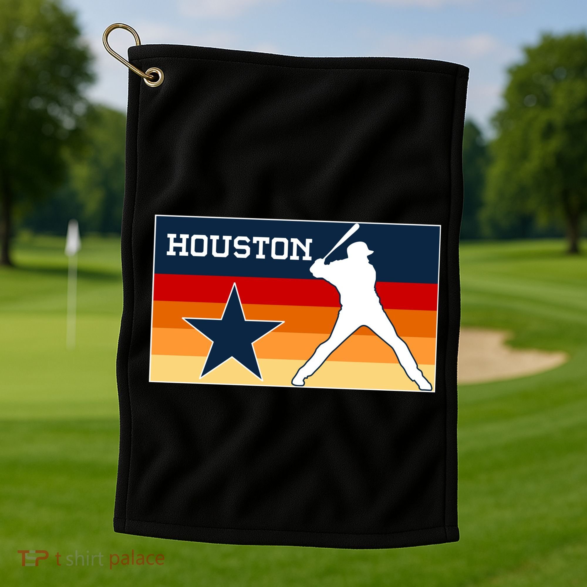 Baseball Player Silhouette Houston Flag Golf Towel