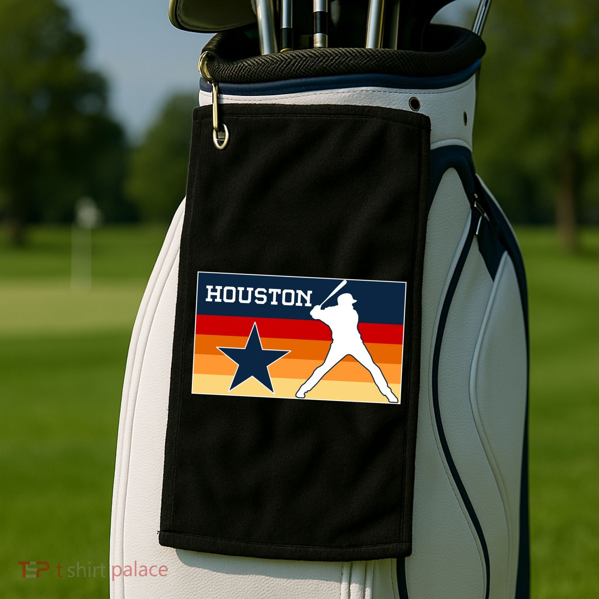 Baseball Player Silhouette Houston Flag Golf Towel
