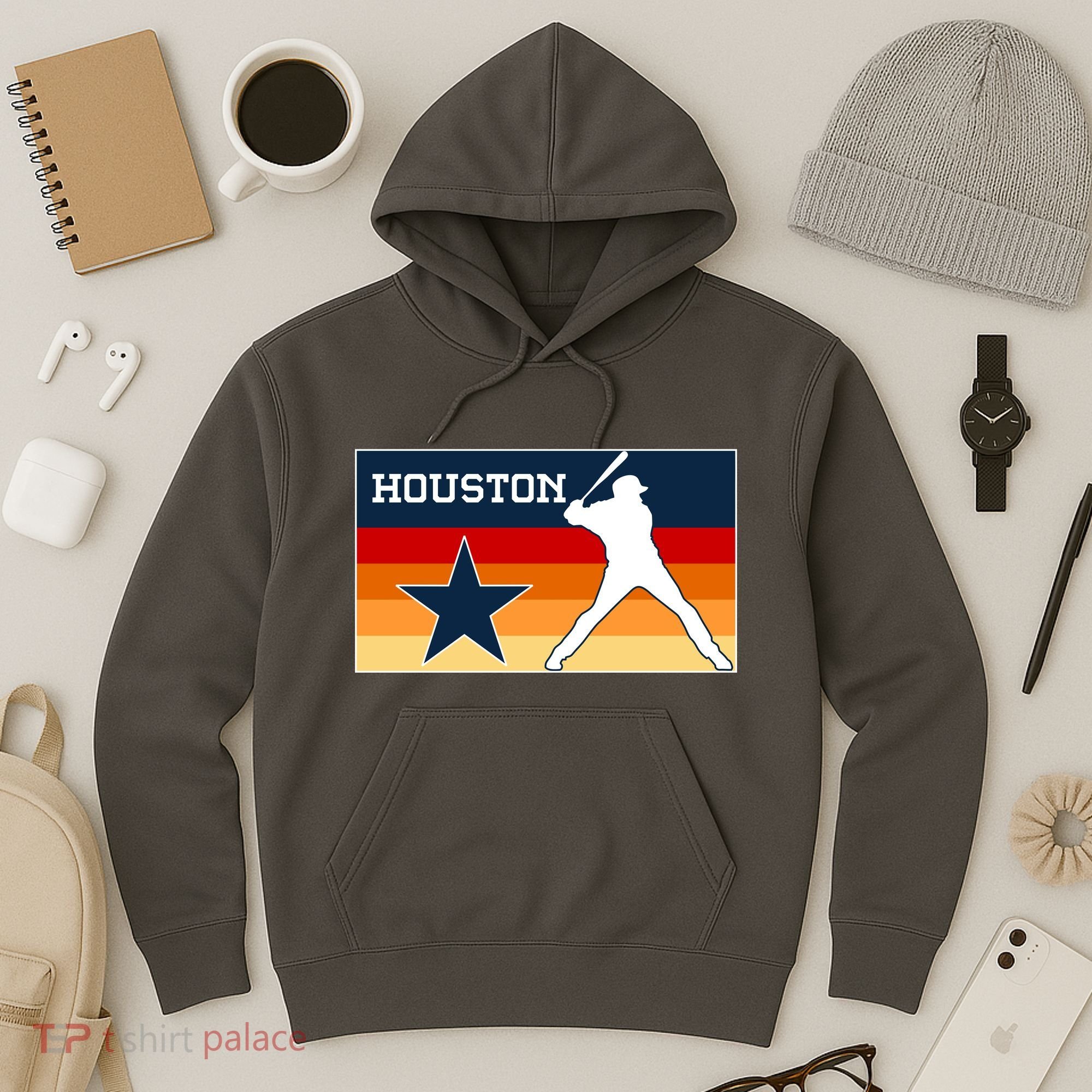 Baseball Player Silhouette Houston Flag Hoodie