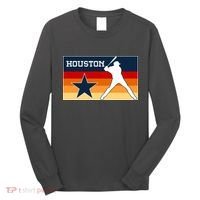 Baseball Player Silhouette Houston Flag Long Sleeve Shirt thumb 0