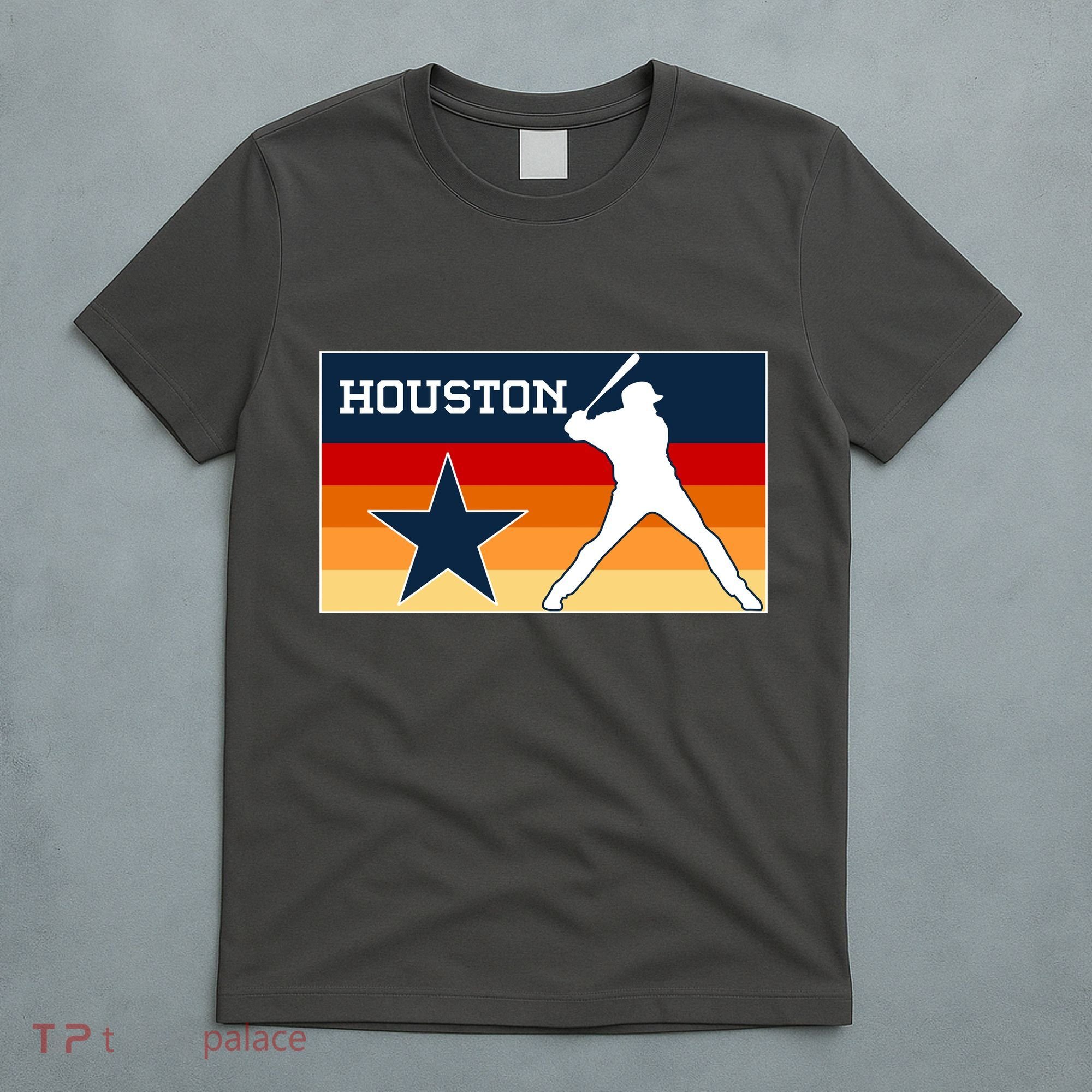Baseball Player Silhouette Houston Flag T-Shirt