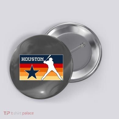 Baseball Player Silhouette Houston Flag Button