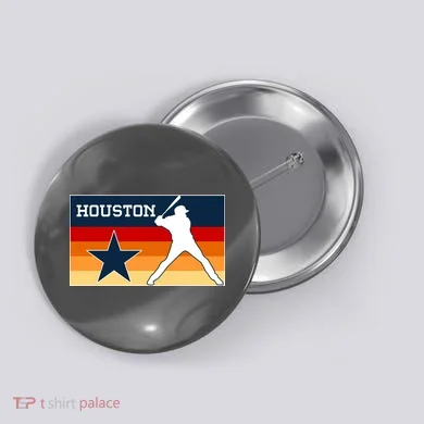 Baseball Player Silhouette Houston Flag Button