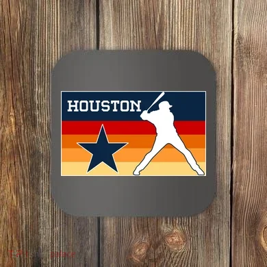Baseball Player Silhouette Houston Flag Coaster
