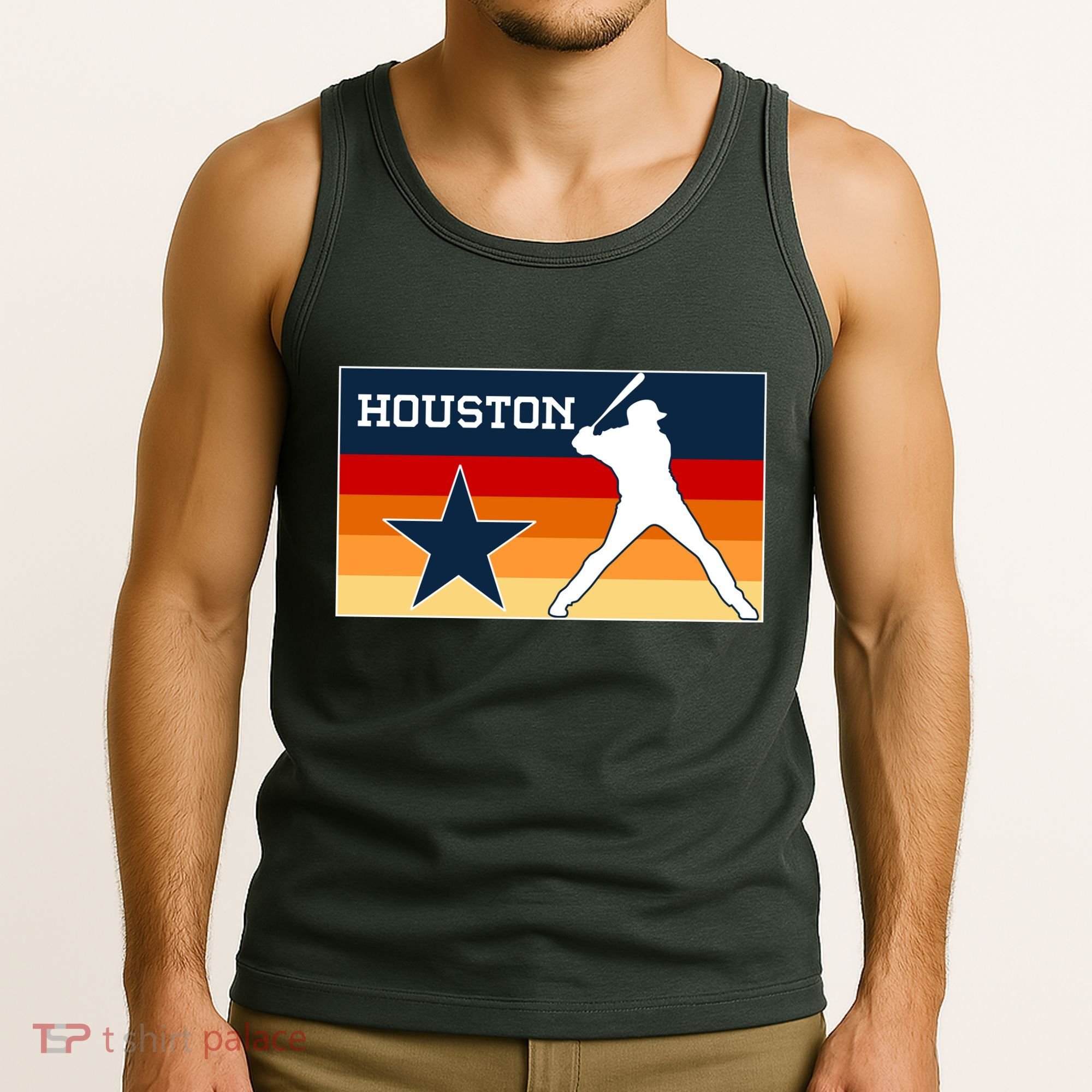 Baseball Player Silhouette Houston Flag Tank Top